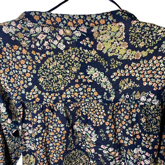H and M Button Front Top Black with Floral Print Sz 12 Three Quarter Sleeve - Picture 4 of 8